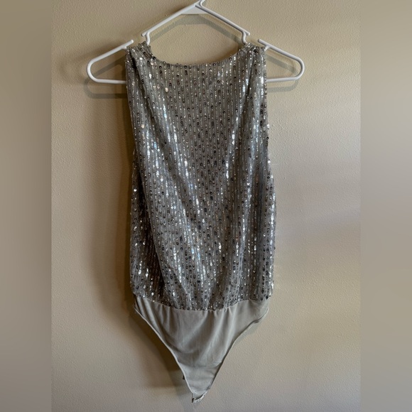 Zara Metallic Silver Sequin Bodysuit - Picture 2 of 5